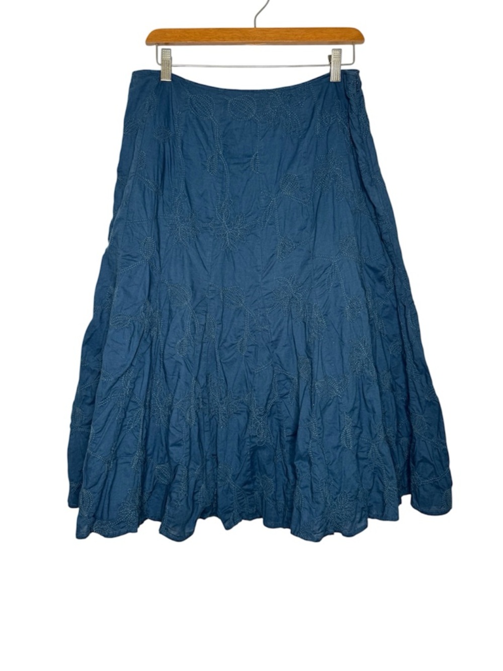 VTG J. Jill women's 10P navy blue floral embroidery midi skirt y2k fairy boho